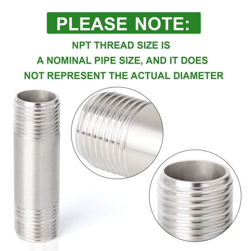 TAISHER 2Pcs Stainless Steel Pipe Fittings, 3/8" NPT x 3/8" NPT Male Threaded, 2" Length Nipple Cast Pipe - Image 3